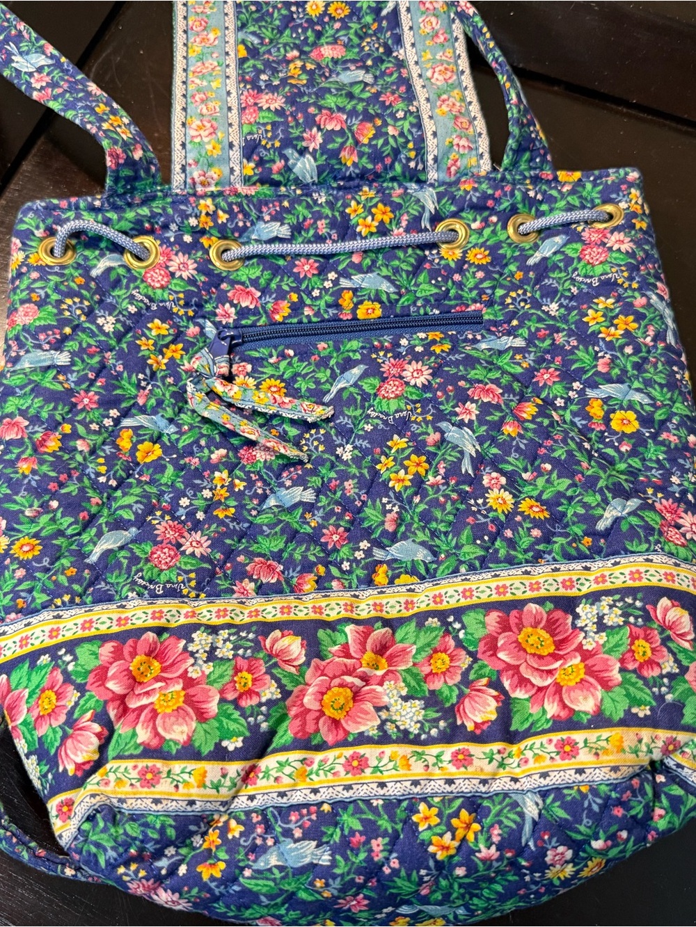 Vera Bradley Navy Floral Quilted Shoulder Tote with Pink Accents - Picture 2 of 4